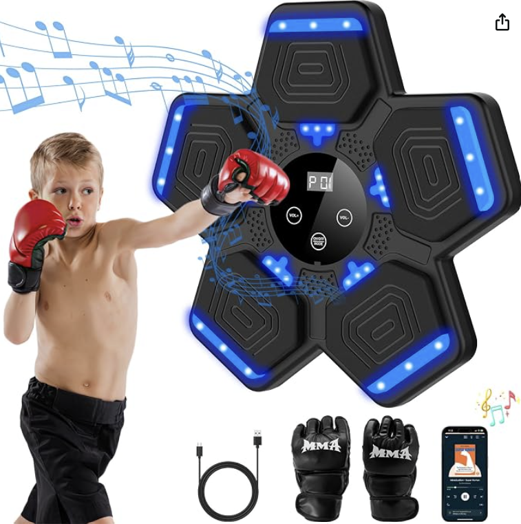Music Boxing Machine, Wall Mounted Bluetooth Punching Pad with Gloves